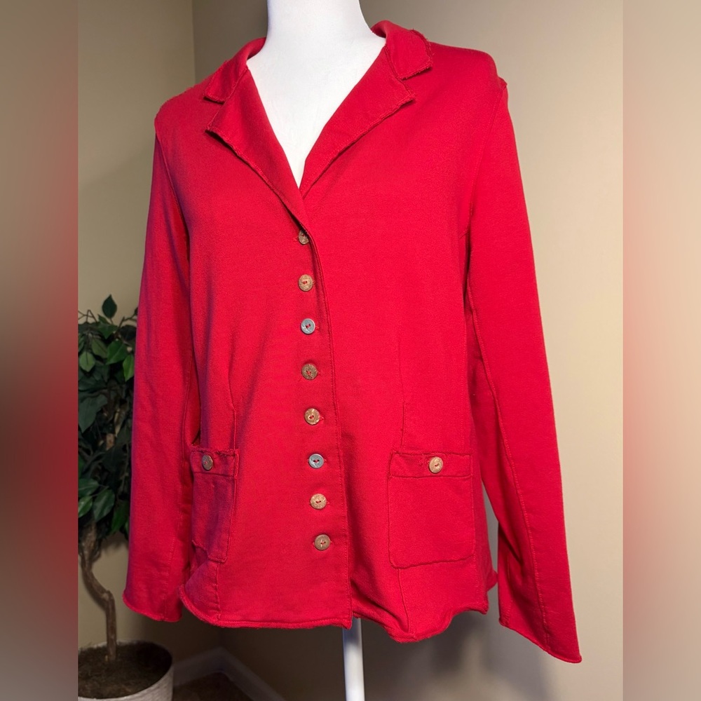 GUC Jacket: Button-Up, Blazer-Style/Sweatshirt Feel, Raw Edges